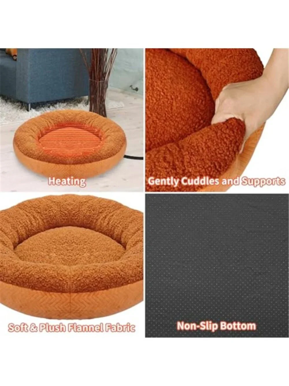 Heated Cat Bed Pet Heating Pad Self Warming Round Cat Dog Bed Small Pets